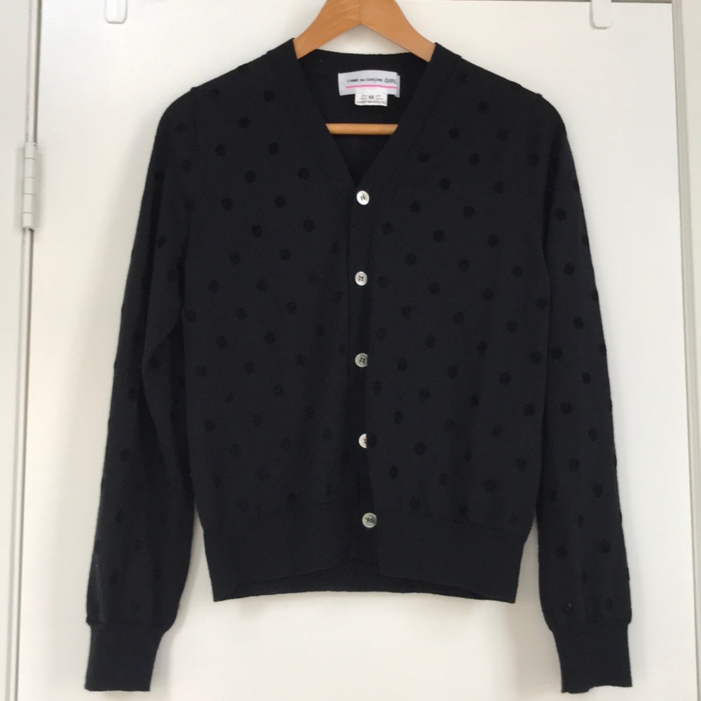 Comme Des Garçons black cardigan velvet poke dot